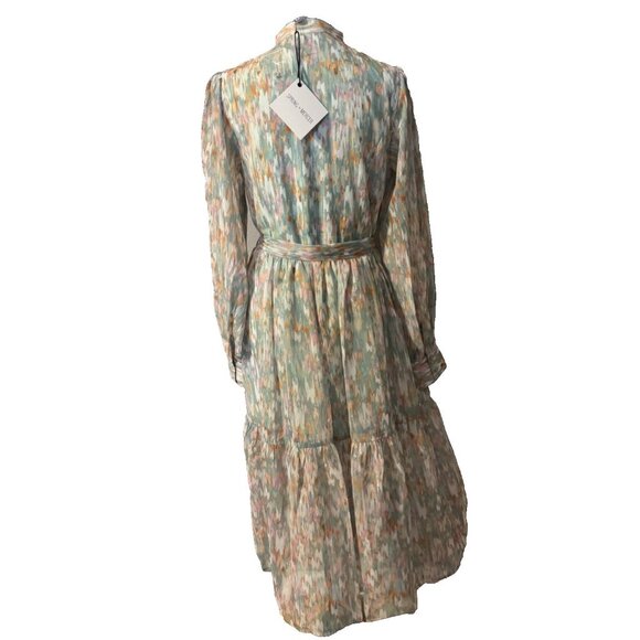 Spring & Mercer Watercolor Chiffon Midi Prairie Dress Small Long Sleeve NEW - Picture 5 of 16